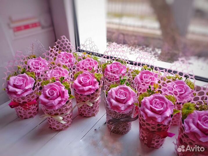 Мини букет из мыла роза