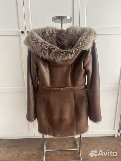 Дубленка натуральная женская 44 46 с капюшоном