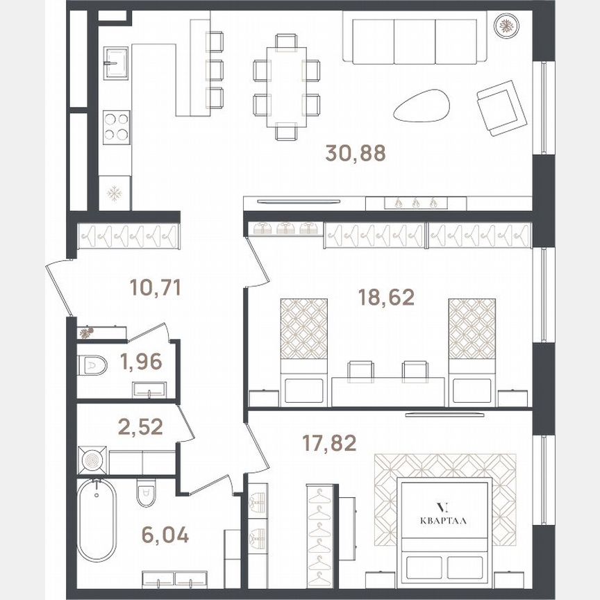 2-к. квартира, 88,6 м², 1/3 эт.