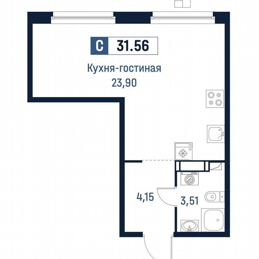 Квартира-студия, 31,6 м², 15/18 эт.