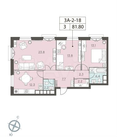 3-к. квартира, 81,6 м², 18/29 эт.