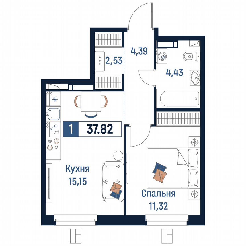 1-к. квартира, 37,8 м², 4/18 эт.