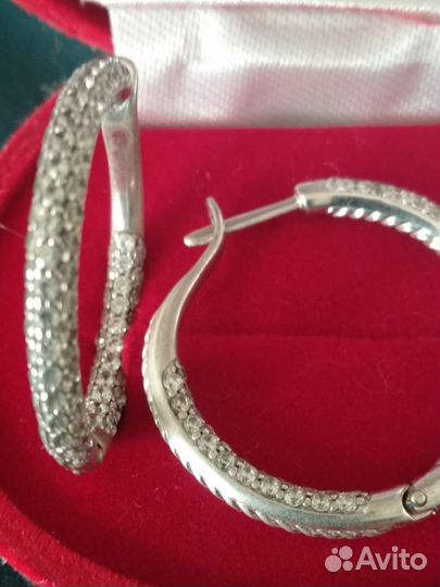 Серьги кольца серебро с фианитами