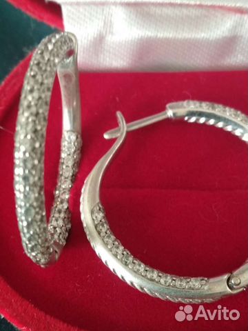 Серьги кольца серебро с фианитами