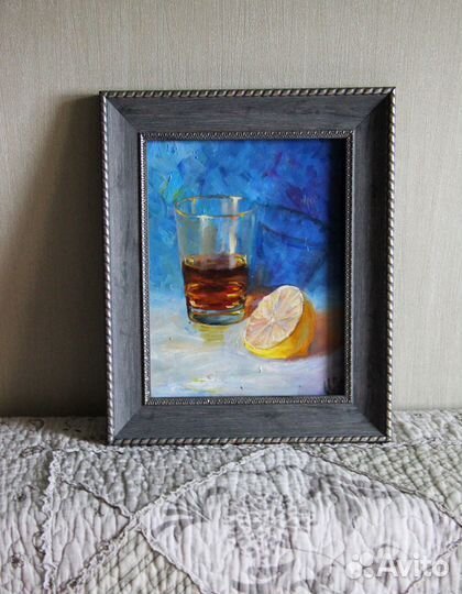 Картина маслом Натюрморт с виски и лимоном