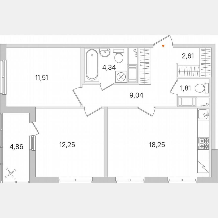 2-к. квартира, 62,2 м², 7/8 эт.