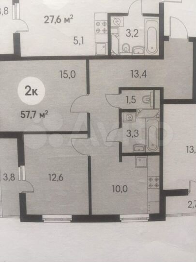 2-к. квартира, 57,7 м², 5/18 эт.