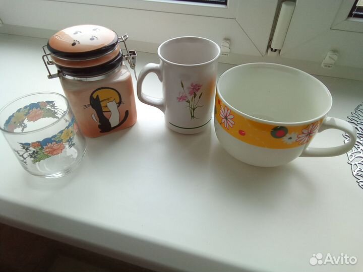 Посуда, чашки, стакан, банка для хранения Б/у