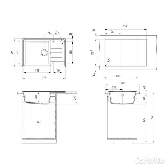 Кухонная мойка Ulgran Quartz Prima 760-09, асфальт