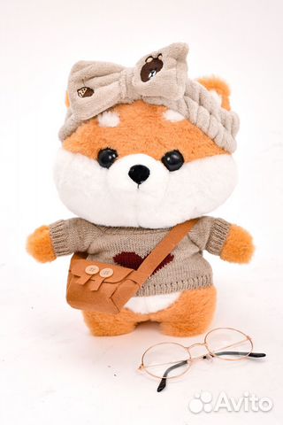 Лалафанфан собака Сиба-Ину хаски в очках, одежде