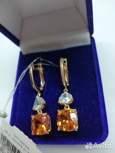 Золотые серьги 585 пробы с камнями (новые)