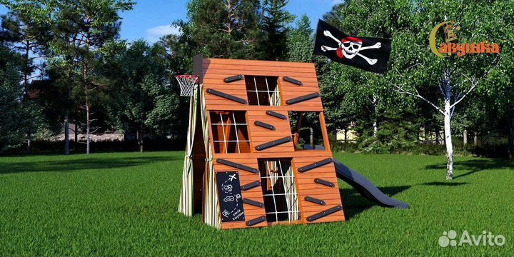 Детский спортивный комплекс с крышей для дачи