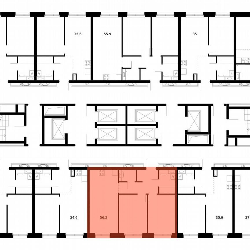 2-к. квартира, 56,2 м², 20/53 эт.