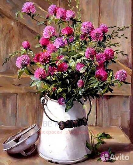 Картина по номерам 40x50 Букет клевера в бидончике