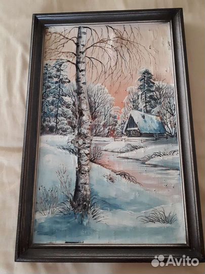 Картина красками на коре дерева