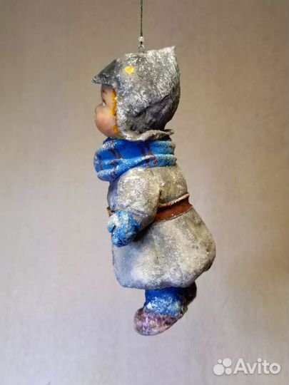 Ёлочная ватная игрушка карапуз в будёновке