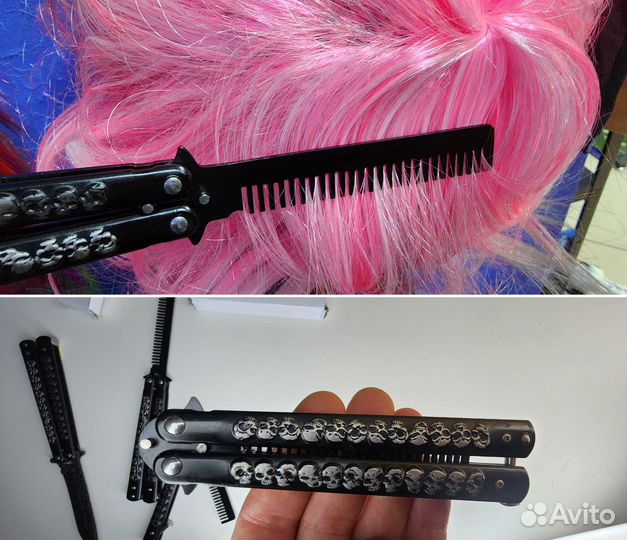 Расческа бабочка для волос и бороды 12 черепов