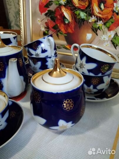 Кобальтовый чайный сервиз из 70 годов
