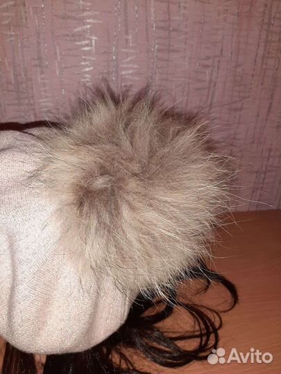 Берет женский с натуральным мехом