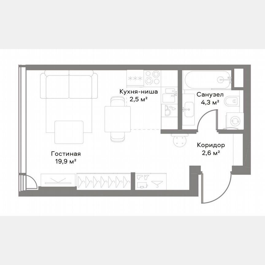 Квартира-студия, 29,4 м², 26/36 эт.