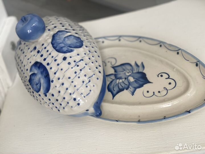 Масленка гжель ежик СССР фарфор