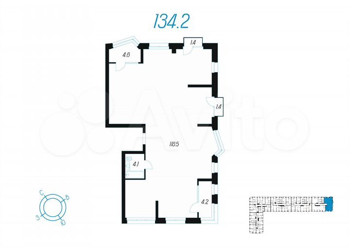1-к. квартира, 134,2 м², 14/24 эт.