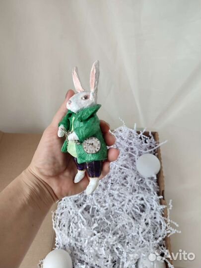 Ватная елочная игрушка кролик