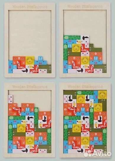 Деревянный пазл - тетрис с животными