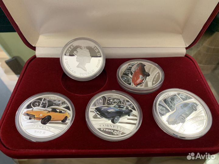 Набор монет. Автомобили. Тувалу. Серебро