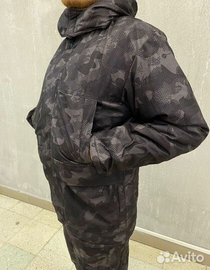 Зимний костюм для охоты и рыбалки чёрный камуфляж