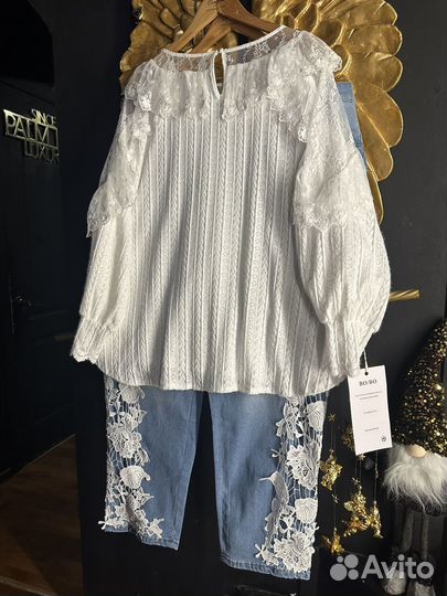 Блузка кофта с французким кружевом 50/60