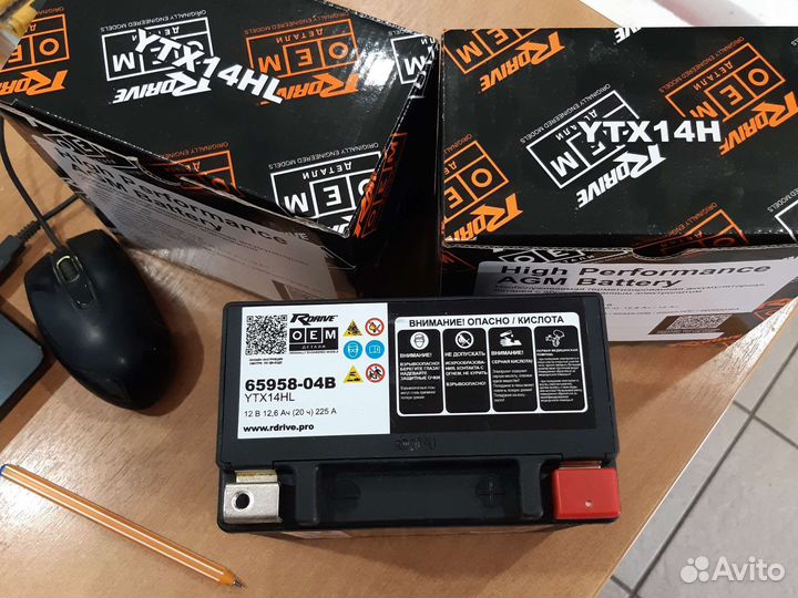 Мото аккумулятор RDrive OEM AGM 65958-04B YTX14HL