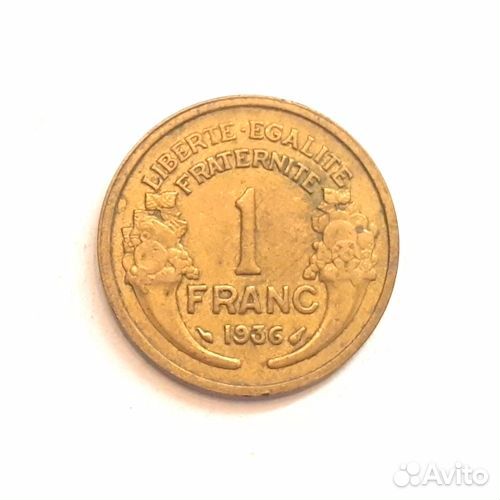 1 франк 1936 г. Франция. Редкая монета. Состояние