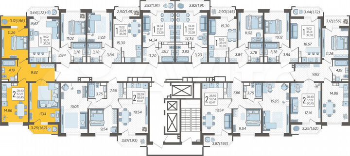 2-к. квартира, 60,5 м², 13/23 эт.