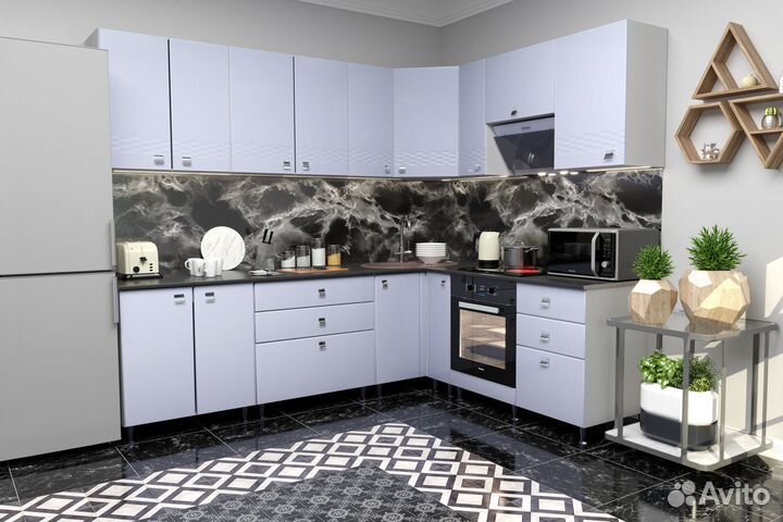 Кухня модульная Узор белый глянец угловая 2,4*1,11