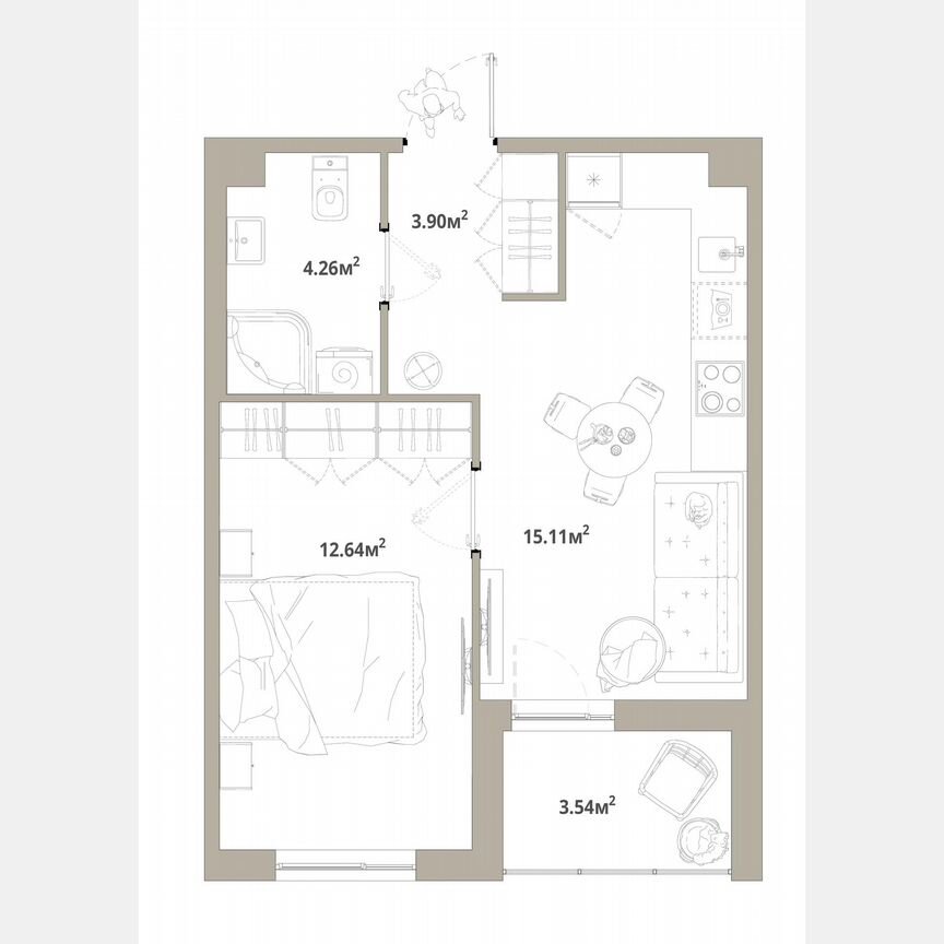 1-к. квартира, 37,7 м², 2/12 эт.