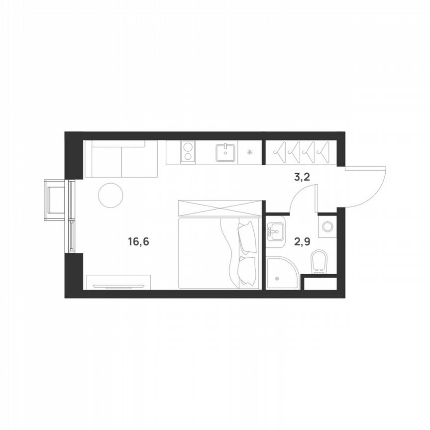Квартира-студия, 22,7 м², 15/17 эт.