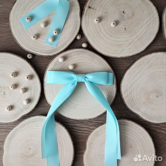 Бант заколка автомат репс ручная работа голубой