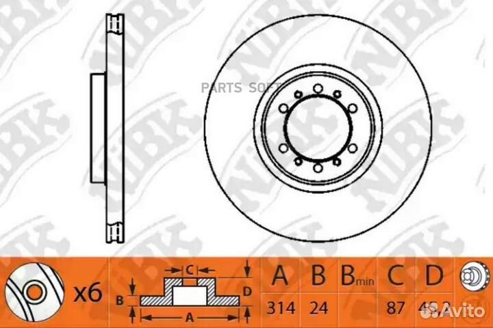 Nibk RN1217 Торм.диск пер.вент.314x24 6 отв