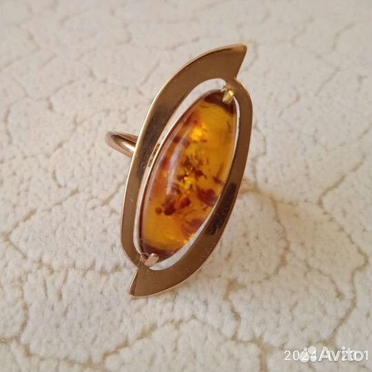 Золотой Комплект серьги кольцо Янтарь