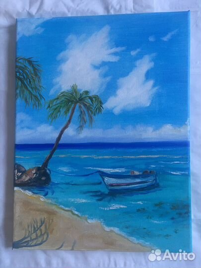 Картина маслом на холсте море/цветы