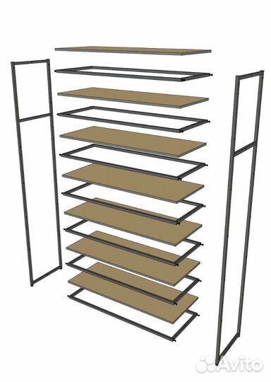 Стеллаж в стиле Лофт A22120-21-чб с полками лдсп