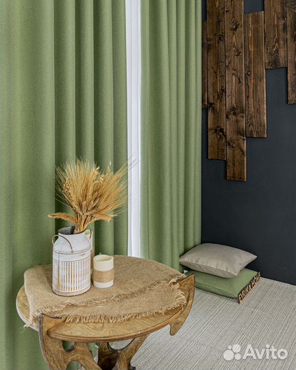Комплект портьер рогожка Орфей Лайм шторы
