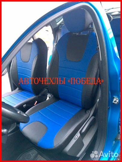 Чехлы Renault Kaptur из экокожи чёрно-синие Класси