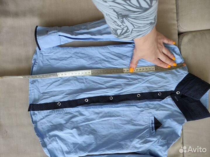 Рубашка белая, голубая 122