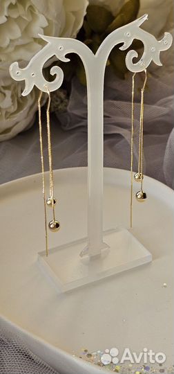 Серьги длинные цепочки продевки золото