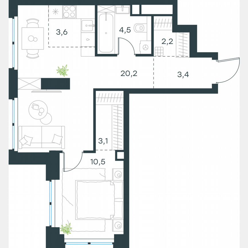 2-к. квартира, 47,5 м², 16/48 эт.