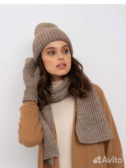 Шапка шарф варежки комплект женский