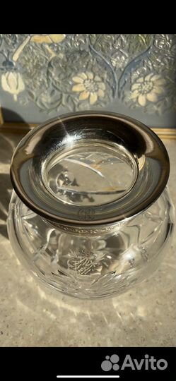 Хрустальная ваза с серебряным ободом.Франция