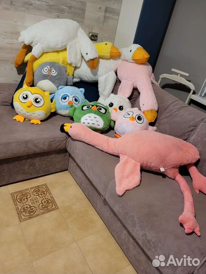 Гусь, сова с пледом, фламинго